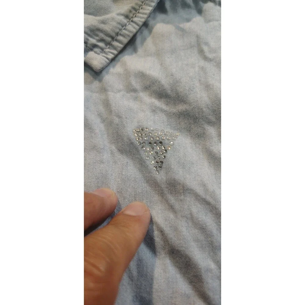 Guess Girl dress denim top tulle skirt size L(14) sparkles button front
